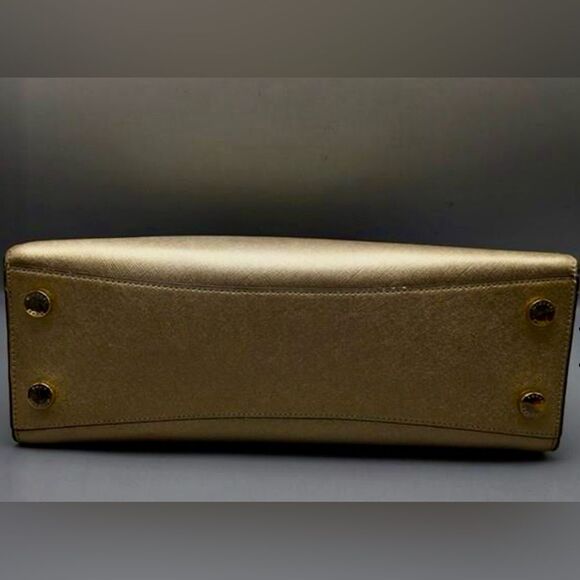 MICHAEL KORS KARLA STUD MED E/W SATCHEL Crossbody Bag In GOLD Leather - Picture 4 of 6